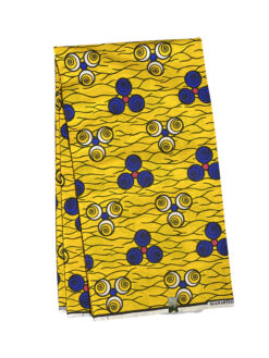 Yellow Blue Pink Black White Sprial Balls Ankara African Print Fabric 6 Yards