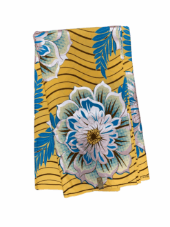 Yellow Brown Blue Grey Bloom Flower Ankara African Print Fabric 6 Yards