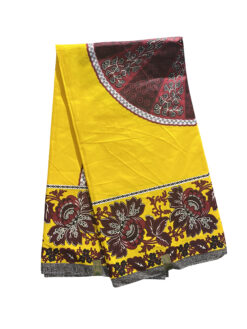 Yellow Burgundy Brown Black White Wheel of Fortune Flowers Ankara African Print Fabric 6 Yards