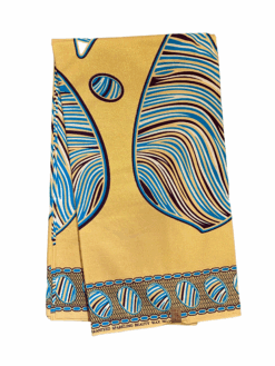 Yellow Gold Blue Black White Stripes Egg Ankara African Print Fabric 6 Yards