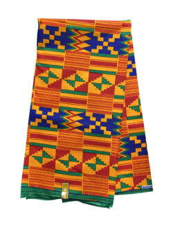 Yellow Gold Red Green Blue Obaakofo Mmu Man Apremo Kente Ankara African Print Fabric 6 Yards