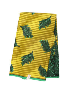 Yellow Green Black Circular Petal Floating Leaves Ankara African Print Fabric 6 Yards