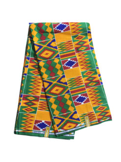 Yellow Green Red Blue White Black Kente African Ankara Print Fabric 6 Yards