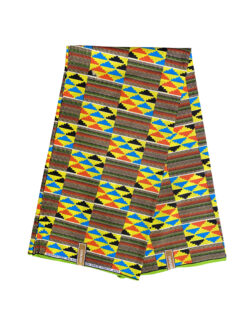 Yellow Orange Blue Black Green Purple Kente African Ankara Print Fabric 6 Yards