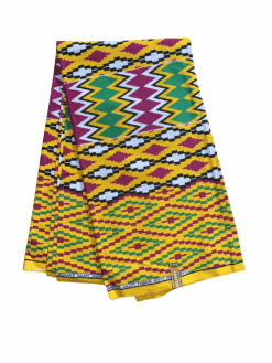 Yellow Pink Green Black White Kente African Ankara Print Fabric 6 Yards