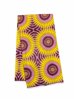 Yellow Pink Purple Black Circular Spiral Spikes Ankara African Print Fabric 6 Yards