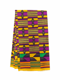 Yellow Purple Black Green Orange Diamonds On Top Glitter Kente Ankara African Print Fabric 6 Yards