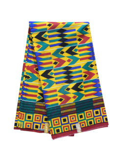 Yellow Red Green Blue Black White Kente African Ankara Print Fabric 6 Yards