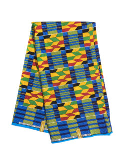 Yellow Blue Red Green Black White Kente Ankara African Print Fabric 6 Yards