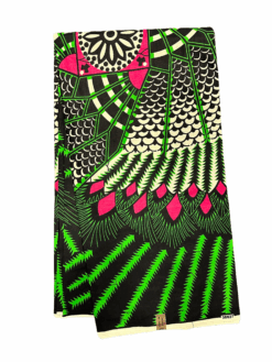 Black Green Pink White Peahen Ankara African Print Fabric 6 Yards