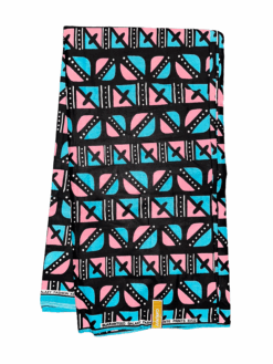 Black Pink Blue White Half Shell Septuple Dots Mud Cloth Ankara African Print Fabric 6 Yards