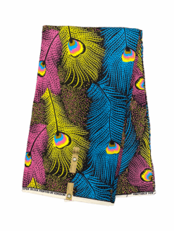 Black Pink Blue Yellow Green Feathers Ankara African Print Fabric 6 Yards