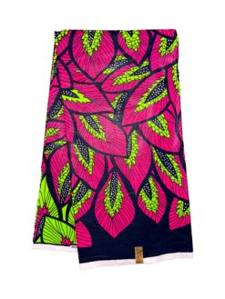 Black Pink Green Overlap Lanceolate Leaves Ankara African Print Fabric 6 Yards