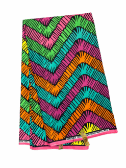 Black Pink Orange Blue Green Yellow Chev Zig Ankara African Print Fabric 6 Yards