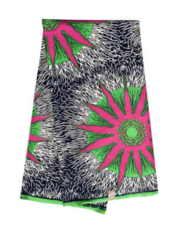 Black White Pink Green Star Splash Ankara African Print Fabric 6 Yards