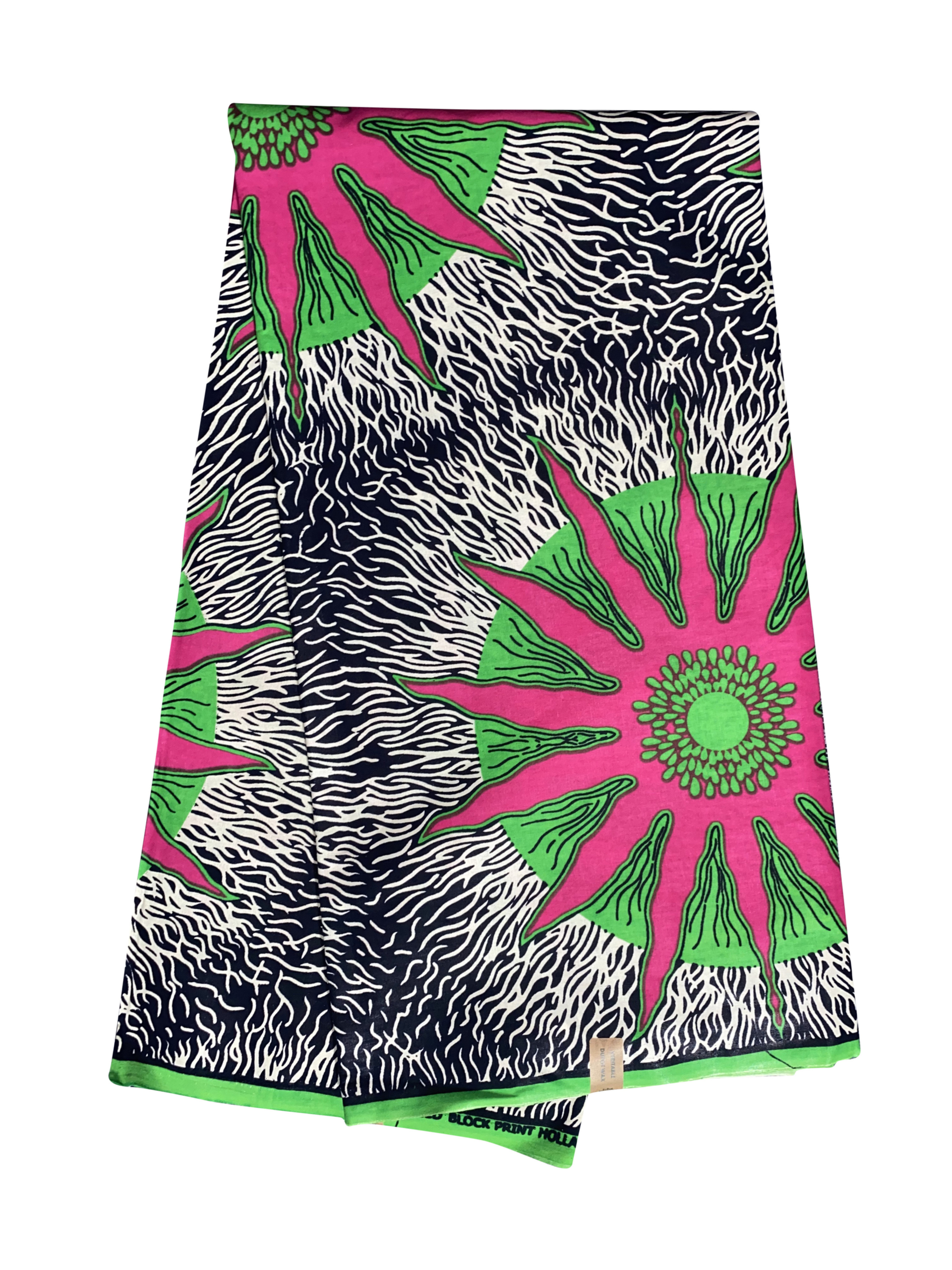 Black White Pink Green Star Splash Ankara African Print Fabric 6 Yards