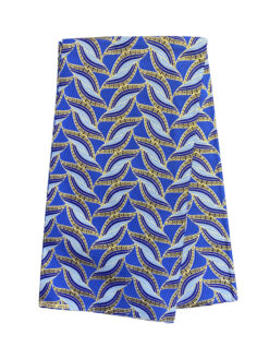 Blue Gold Hill Swirls Glitter Ankara African Print Fabric 6 Yards