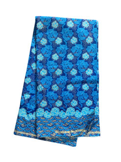 Blue Navy Gold Laced Flowers Glitter Ankara African Print Fabric 6 Yards