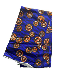 Blue Orange Black Car Wheels Rim Ankara African Print Fabric 6 Yards