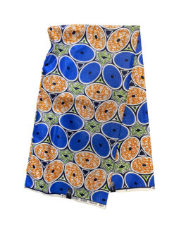 Blue Orange Green Black Tri Cells Ankara African Print Fabric 6 Yards