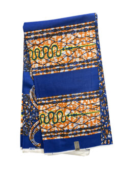 Blue Orange Yellow White Wavy Line African Ankara Print Fabric 6 Yards