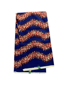 Blue Red Black Tan Double Headed Spike African Ankara Print Fabric 6 Yards