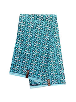 Blue Teal Black White Cyclone Ankara African Print Fabric 6 Yards