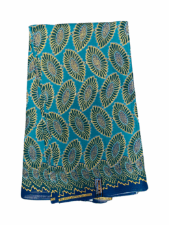 Blue Teal Green Gold Spread Petals Glitter African Ankara Print Fabric 6 Yards