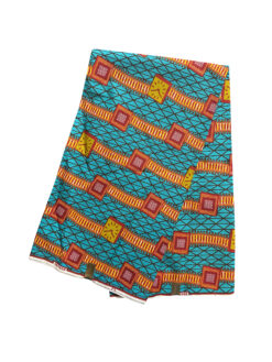 Blue Teal Yellow Burgundy White Clock Watch African Ankara Print Fabric 6 Yards