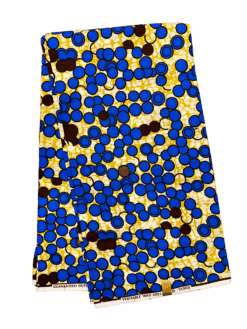 Blue Yellow Black White Brown Clustered Balls Ankara African Prints Fabric 6 Yards