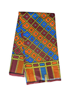 Brown Burgundy Orange Blue Yellow Diamond Square Heart Ankara African Print Fabric 6 Yards
