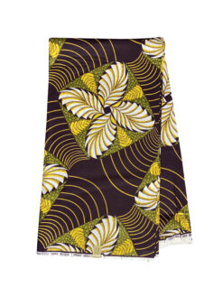 Brown Green Yellow Black Four Blade Fan Ankara African Print Fabric 6 Yards