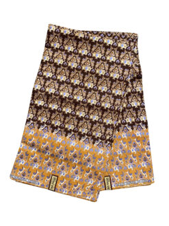 Brown Orange Tan Blue Glitter Tapestry Ankara African Print Fabric 6 Yards