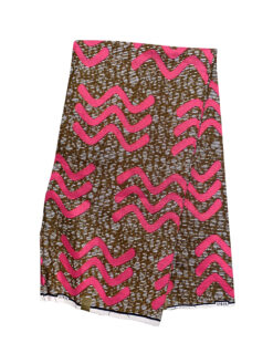 Brown Pink Black White Wiggle Wiggle Ankara African Print Fabric 6 Yards