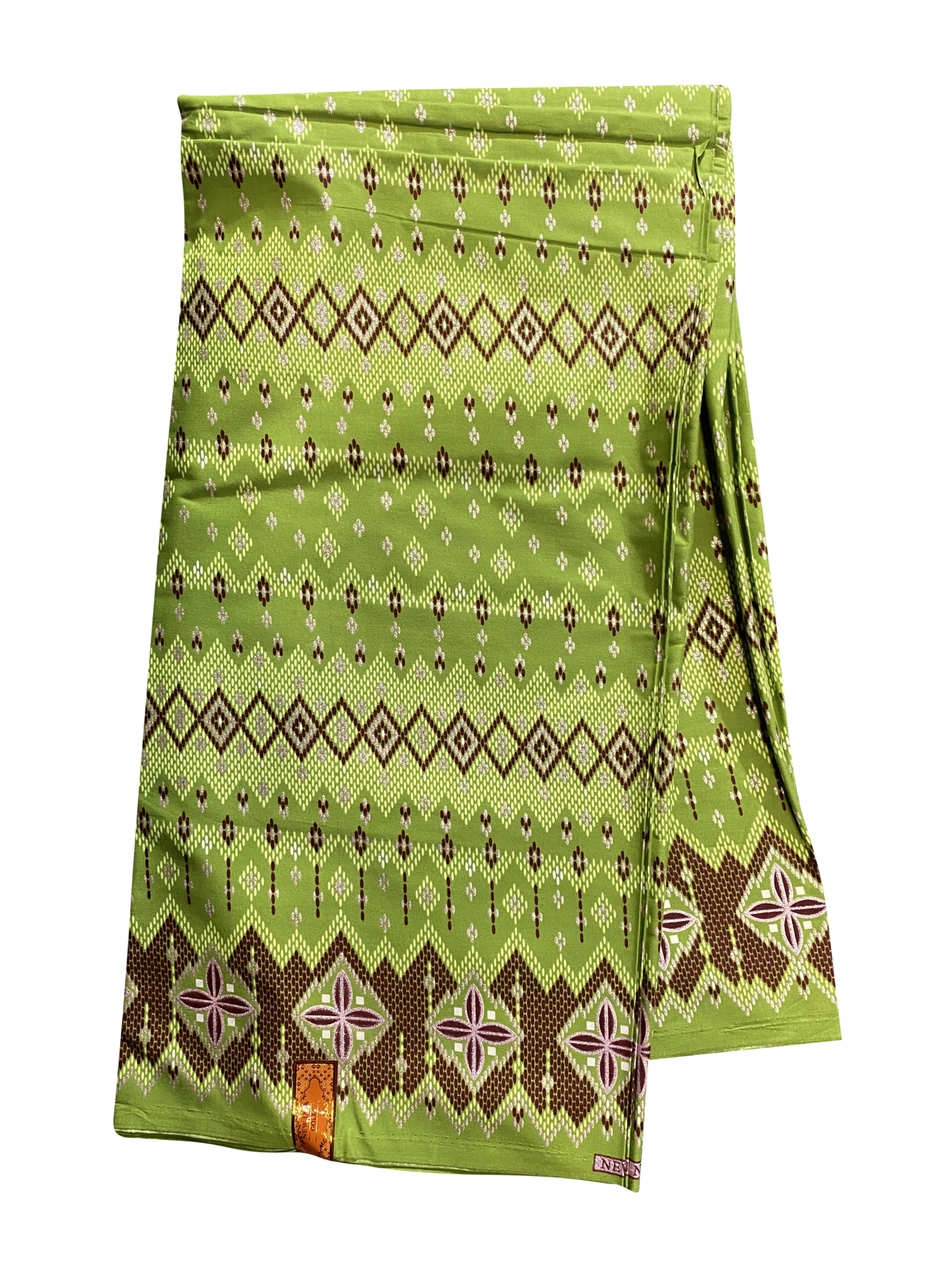 Green Brown White Silver Confetti Diamond Glitter African Ankara Print Fabric 6 Yards