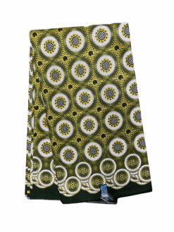 Green Dark Black White Gold Revolve Circles Glitter Ankara African Print Fabric 6 Yards