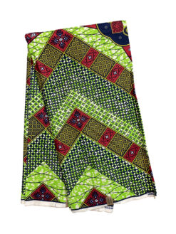 Green Lime Red Yellow Black Trigon Ankara African Print Fabric 6 Yards