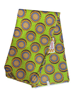 Green Lime Yellow Blue Brown Dotted Circles Glitter Ankara African Print Fabric 6 Yards