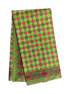 Green Pink Black White Cross Diamond Mini Circle Ankara African Print Fabric 6 Yards