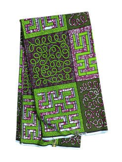Green Purple Black White Path Puzzle African Ankara Print Fabric 6 Yards