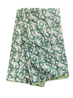 Green White Rounded Squares Ankara African Print Fabric 6 Yards