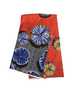 Orange Blue Black White Thin Petals Ankara African Print Fabric 6 Yards
