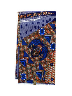 Orange Blue White Triangle Dart Ankara African Print Fabric 6 Yards