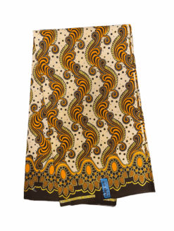Orange Brown Tan Gold Whimsical Glitter African Ankara Print Fabric 6 Yards