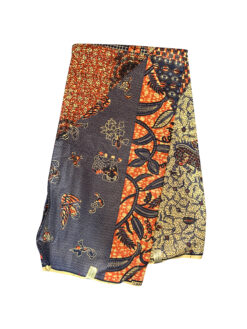 Orange Dark Blue Tan Mixed Leaf Trail Ahuodi Pankassa Ankara African Print Fabric 6 Yards