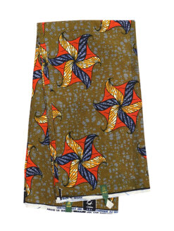 Orange Red Navy Blue Black White Whirligig Ankara African Print Fabric 6 Yards
