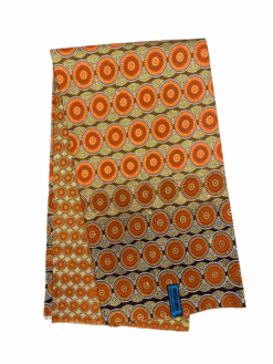Orange White Brown Gold Wheels Circles Glitter African Ankara Print Fabric 6 Yards