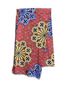 Orange Yellow Blue Black White Circle Merry Go Round Ankara African Print Fabric 6 Yards