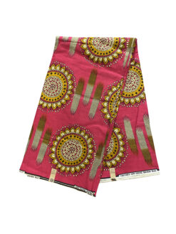 Pink Brown Tan Black Scratch Flower African Ankara Print Fabric 6 Yards