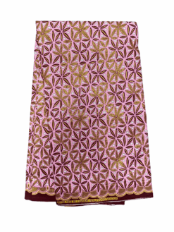 Pink Burgundy White Gold Glitter Star Flower African Ankara Print Fabric 6 Yards